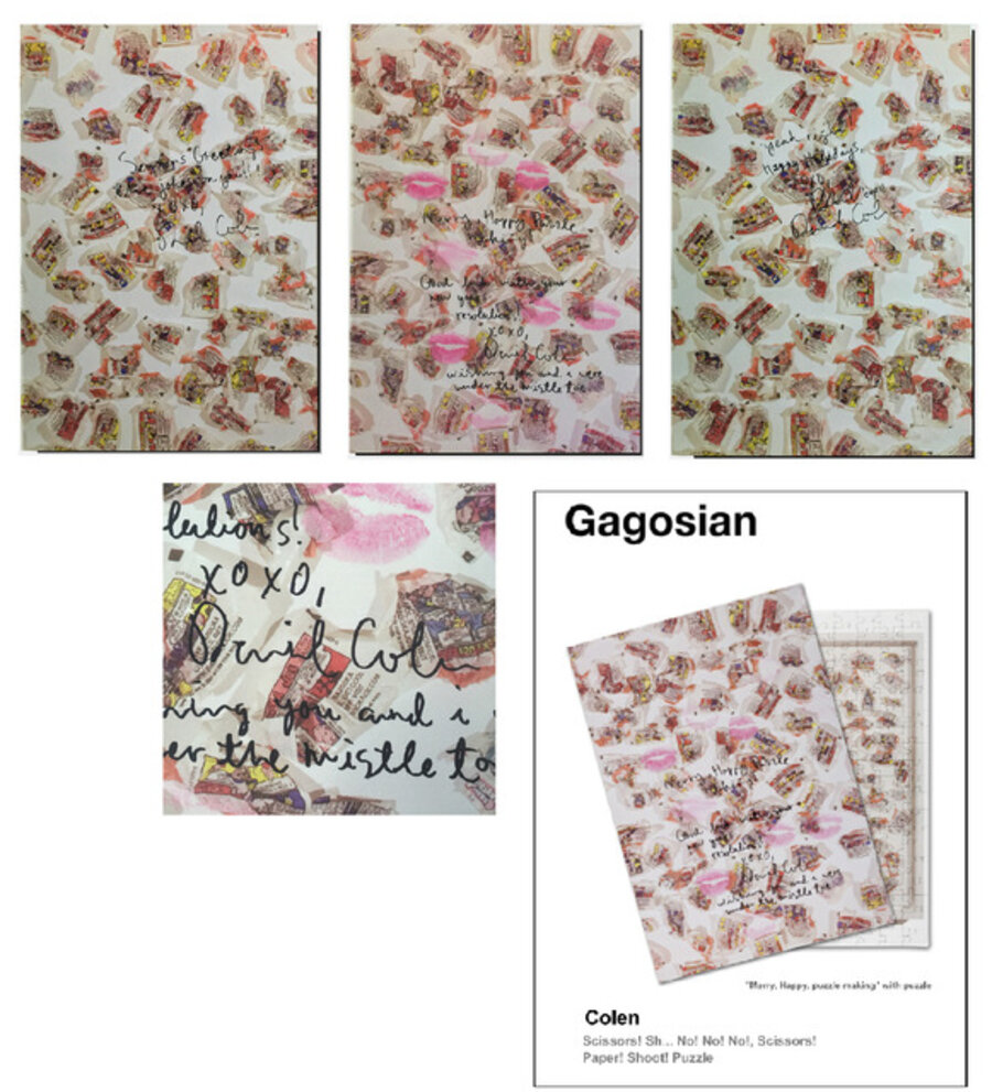 3-Piece Set- “Rock ! Paper ! Scissors ! Shit !”, Boxed Puzzles Covers SIGNED/ INSCRIBED & KISSES, Each UNIQUE, Provenance Gagosian