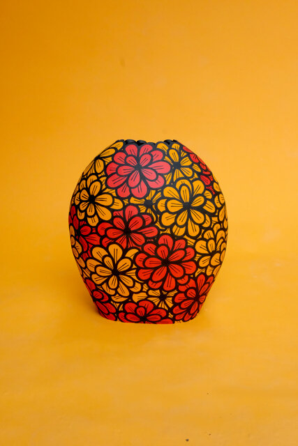 Bush Vessel In Red And Orange Chrysanthemum