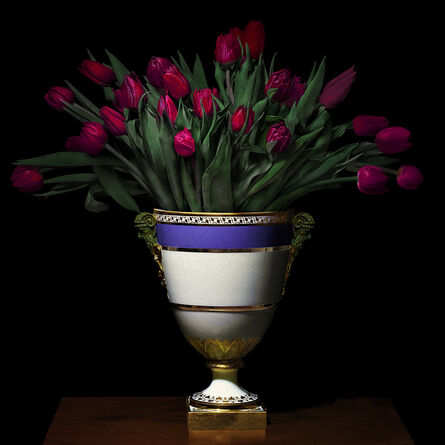 T.M. Glass, ‘Tulips in a Blue, White and Gold Vessel’, 2018