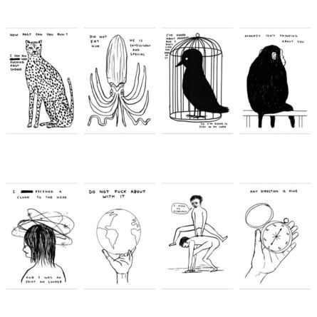 David Shrigley, ‘Set of 8 Limited Edition Black & White posters 'Human Behaviour' & 'Animals & Existentialism'’, 2022