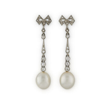 Robert and Louis Koch, ‘A Pair of Platinum, Diamond and Pearl Earrings’, ca. 1910