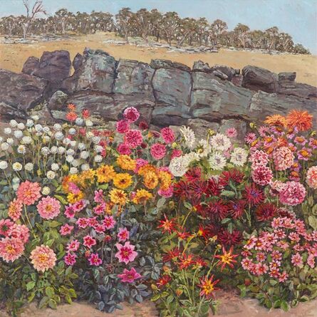 Lucy Culliton, ‘Dahlia bed in front of rocks’, 2018