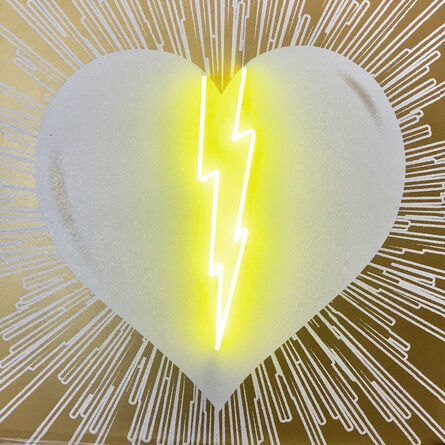 Rubem Robierb, ‘Lightning Heart (White on Gold with Yellow Neon)’, 2018
