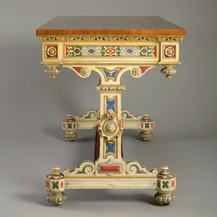 Frederick Crace & Son, ‘A RARE EARLY VICTORIAN ELIZABETHAN-REVIVAL SATINWOOD, POLYCHROME AND GILT WRITING-TABLE ATTRIBUTED TO FREDERICK CRACE & SON’, ca. 1845