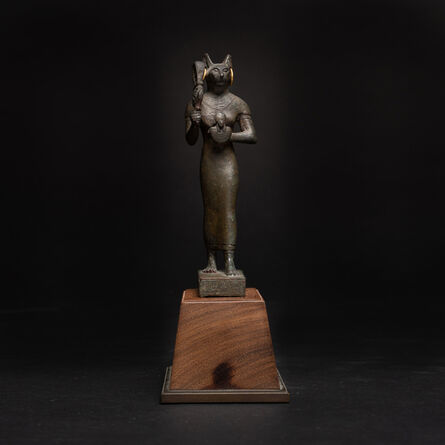 Unknown Egyptian, ‘Egyptian Bronze Sculpture of Bastet with Gold Earrings’, 664 BC to 525 BC