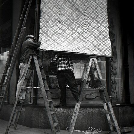 Vivian Maier, ‘VM1953W03390-01-MC - New York, NY, November 19, 1953, Men Working on Awning, 12" X 12"’, Printed 2017