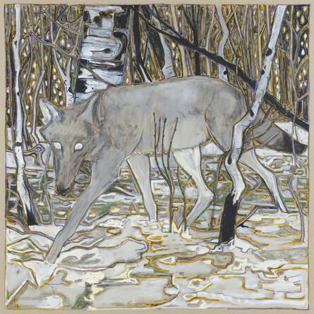 Billy Childish, ‘wolf in birch trees’, 2019