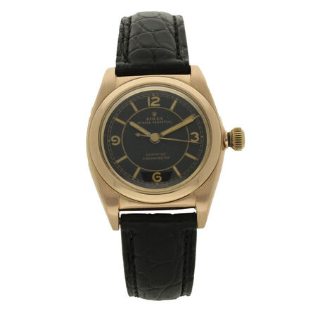 Rolex, ‘14ct rose gold bubble back wristwatch with black dial Ref: 3131’, ca. 1940