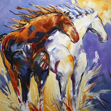 Laurie Pace, ‘Original Horse Painting 'Cliffhangers' Colorful Equine Art, Modern Western Art’, 2017