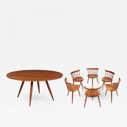 George Nakashima, ‘A Magnificent Early Set of Round Table with 6 Mira Chairs’, ca. 1959