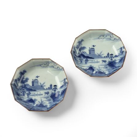 A pair of Edo period ‘Scheveningen' design Arita export dishes, ‘A pair of Edo period ‘Scheveningen' design Arita export dishes’, ca. 1700