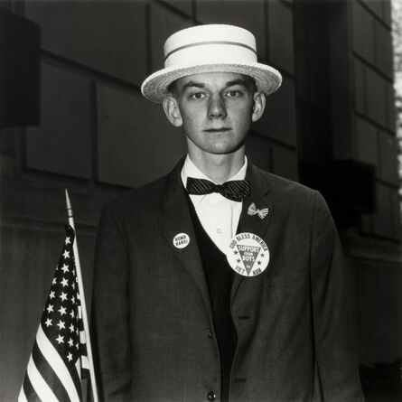 Diane Arbus, ‘ Boy with a Straw Hat Waiting to March in a Pro-War Parade, NYC’, 1967