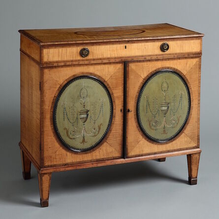 English, 18th Century, ‘A RARE GEORGE III SATINWOOD SIDE CABINET INSET WITH PAINTED TÔLE PANELS’, ca. 1790