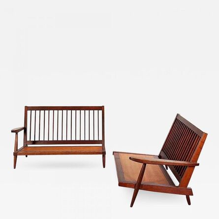 George Nakashima, ‘Early Two Sectional Walnut Settees’, ca. 1950