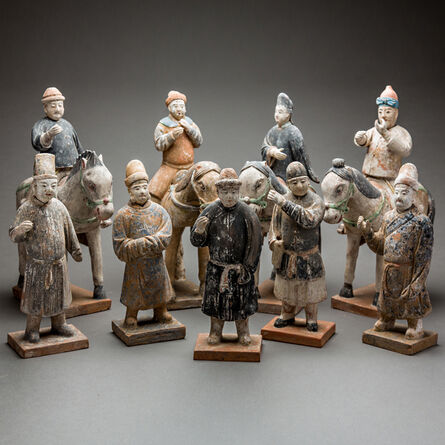 Unknown Chinese, ‘Ming Painted Terracotta Set Consisting of Five Figures and Four Horse and Riders’, 1368 AD to 1644 AD