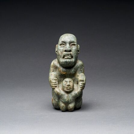 Unknown Pre-Columbian, ‘Olmec Green Stone Mother & Child’, 900 BC to 500 BC