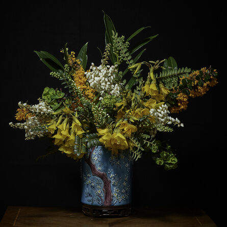 T.M. Glass, ‘Yellow, White and Orange Bouquet in an Asian Vessel’, 2018