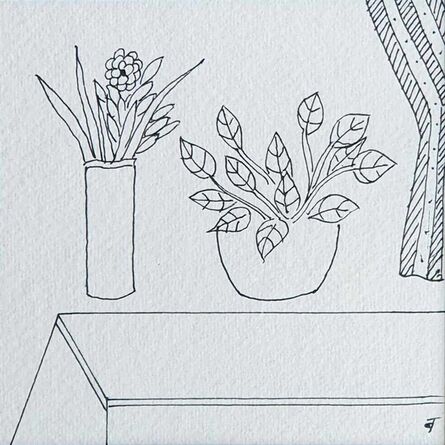 Badri Narayan, ‘Still Life, Flower Vase, Ink on Paper by Indian Padmashree Artist "In Stock"’, 2008