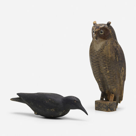 The Herter's Company, ‘Great Horned Owl and crow decoys’, c. 1940