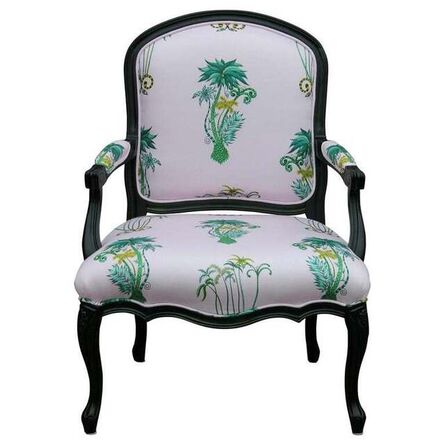 Reeves Art + Design, ‘Custom Green Dyed French Armchair with Tropical Palm Tree Upholstery’, 20th Century
