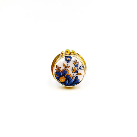 Melanie Sherman, ‘Ring (Size 8) Blue & Gold Flowers Gold Filled Gold-Plated 925 Sterling Silver Stoke On Trent Porcelain Jewelry Ceramic’, 2019