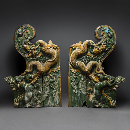 Unknown Chinese, ‘A Pair of Ming Dynasty Glazed Dragon Temple Tiles’, 1368-1644