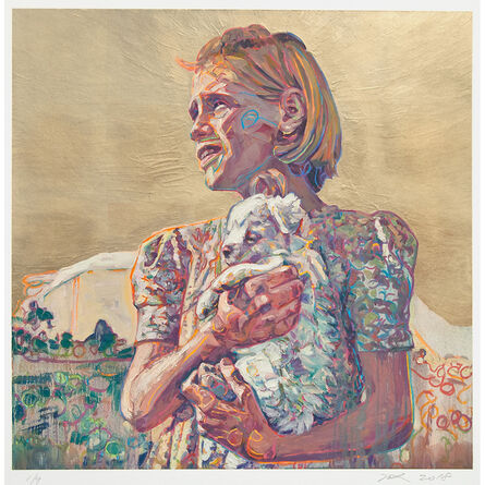 Hung Liu 刘虹, ‘Migrant Child: with Puppy - Gold ’, 2019