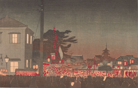 Kobayashi Kiyochika 小林清親, ‘Year-end Market at Sensōji temple’, Meiji era-1881