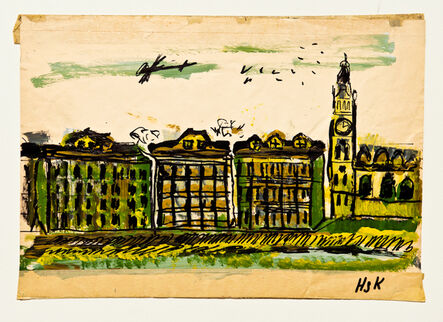 Hans Krüsi, ‘Untitled (Plane and Birds Over City)’, n.d.