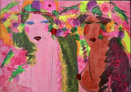 Walasse Ting 丁雄泉, ‘Two ladies and flowers’, 1990-2000