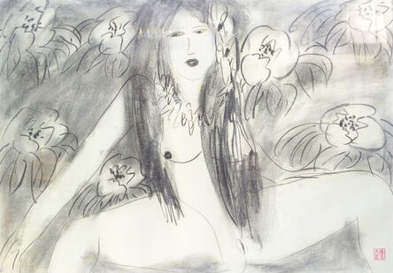 Walasse Ting 丁雄泉, ‘Nude with flowers’, 1997