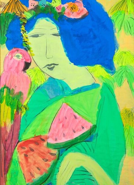 Walasse Ting 丁雄泉, ‘Woman with flower 美人’, 1980-1990