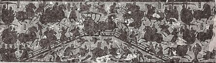 ‘Battle at the Bridge, detail from a rubbing of a stone relief in the Wu family shrine (Wuliangci)’, 151 CE
