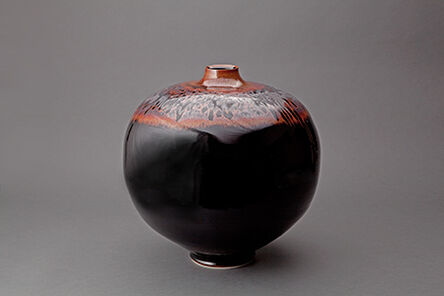 Brother Thomas Bezanson, ‘Vase, mirror black glaze with partridge feathers’
