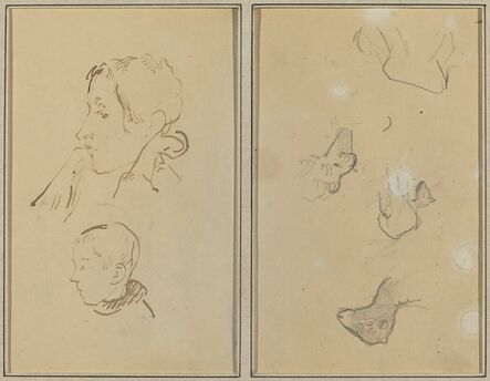 Paul Gauguin, ‘Two Heads; Studies of Sheep [recto]’, 1884-1888