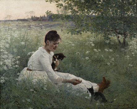 Elin Danielson-Gambogi, ‘Girl with Kittens in a Summer Landscape’, 1892