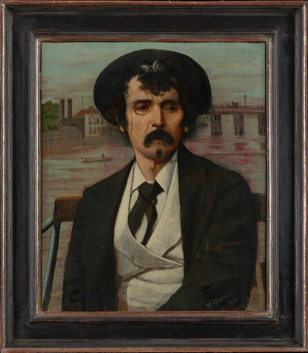 Walter Greaves, ‘Portrait of James Abbott McNeill Whistler (1834 – 1903), with the old Battersea Bridge and the Swan Tavern beyond ’, 1869
