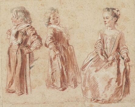 Jean-Antoine Watteau, ‘Two studies of a young child standing, and another of a young girl seated’, ca. 1716-1717