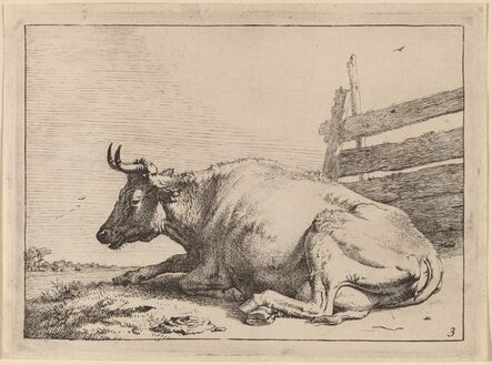 Paulus Potter, ‘Cow Lying Down near a Fence’, 1650