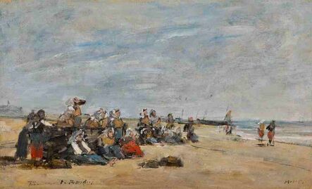 Eugène Boudin, ‘Berck, groupe de pêcheuses assises sur la grève’, 1875