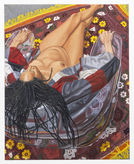 Philip Pearlstein, ‘Model with Kimono on Clear Plastic Chair with Floral Rug’, 2011