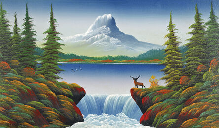 Levine Flexhaug, ‘Untitled (Mountain lake with deer, waterfall and three birds)’, n.d.