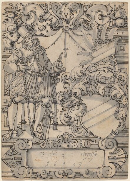 Hans Jegli II, ‘A Donor with a Coat of Arms (Schildbegleiter und Wappenschild mit Schrägbalken)’, 1603