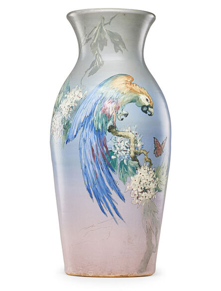 Weller Pottery, ‘Hudson floor vase with parrot and butterfly’, 1917-34