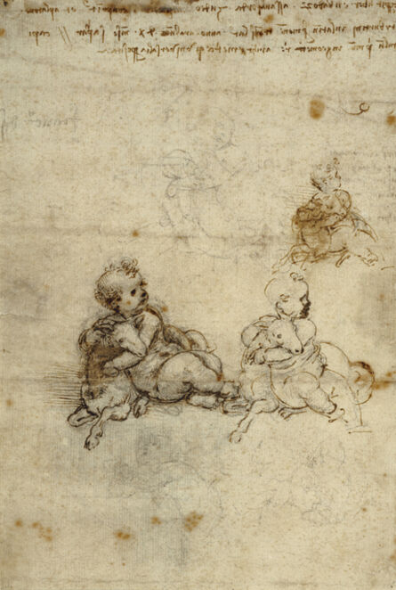 Leonardo da Vinci, ‘Studies for the Christ Child with a Lamb (recto), Head of an Old Man, and Studies of Machinery (verso)’, 1503-1506