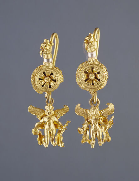 ‘Disk Pendant Earrings with a Figure of Eros’, 220 -100 BCE