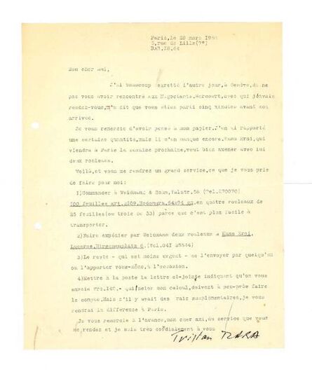 Tristan Tzara, ‘Tristan Tzara's Letter’, 1955