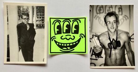Keith Haring, ‘Two photo postcards & vintage sticker’, 1983-1988