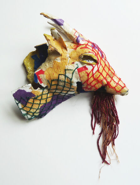 Yulia Shtern, ‘Goat - Contemporary Sculpture Made of Up-cycled Materials with Stunning Personality (Red+Purple+Orange)  ’, 2019