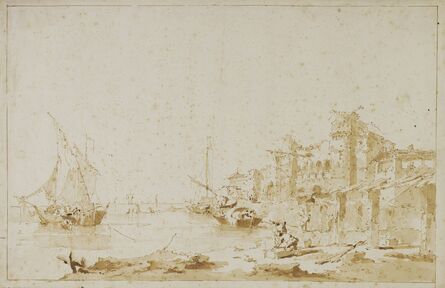 Francesco Guardi, ‘An Imaginary View of a Venetian Lagoon, with a Fortress by the Shore’, 1750-1755